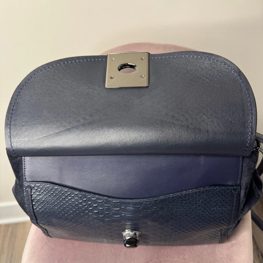 Coach Drifter Carryall Navy Snake Embossed Leather 2016 Gunmetal Hardware - Picture 12 of 15